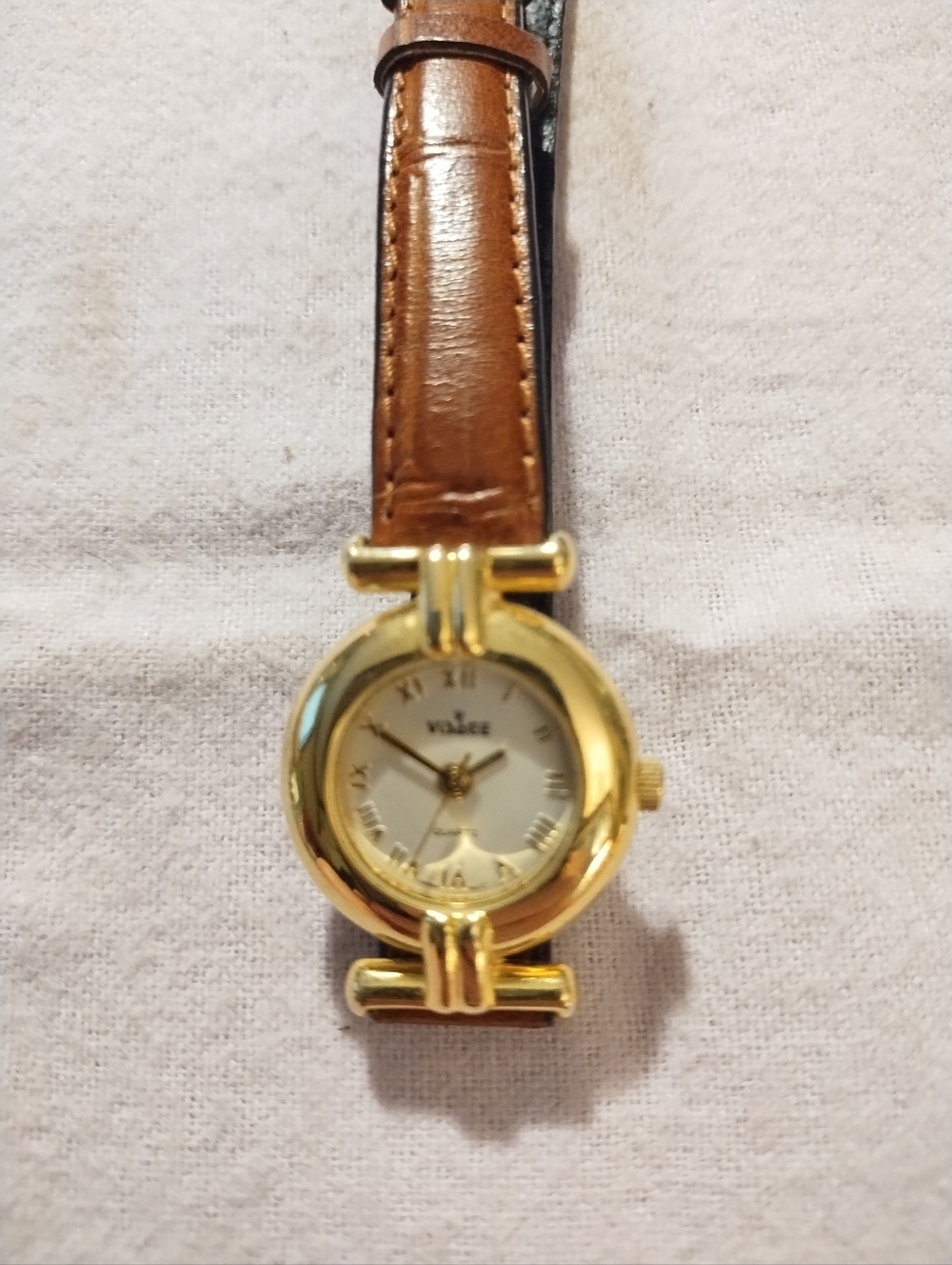 Visage Women's Gold-Tone Round Watch with Brown Leather Strap